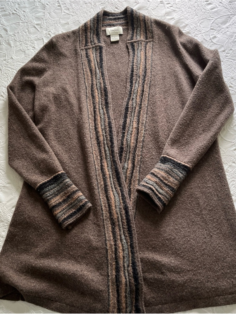 Neiman Marcus Cashmere Brown Wool Blend Women's Cardigan Sweater, Small